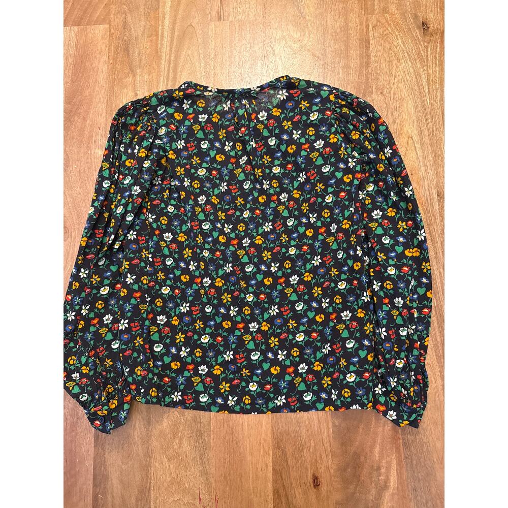 Saint Laurent Rive Gauche VTG Black Floral Bishop Sleeve Blouse France Sz 36 - Picture 5 of 8